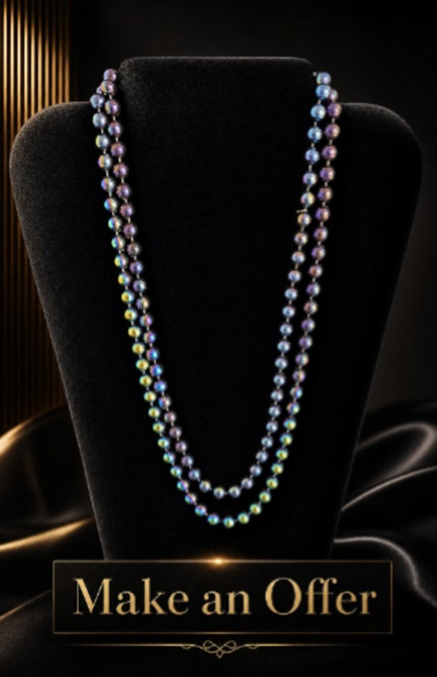 Vintage Park Lane 48" Iridescent Glass Pearl Long Strand Necklace NOS